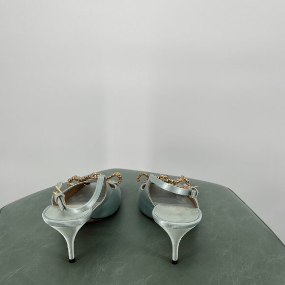 Vintage Valentino Rhinestone Bow Kitten Sling Back Heels in Size 36 - Picture 6 of 6